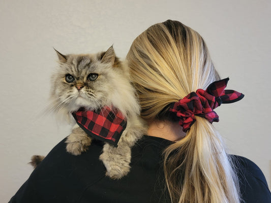 Mommy & Me Bandana Scrunchie Set | Buffalo Check Bandana | Furbaby | Furmom | Dog Bandana | Cat Bandana | Small Pet Clothing | Dog Mom