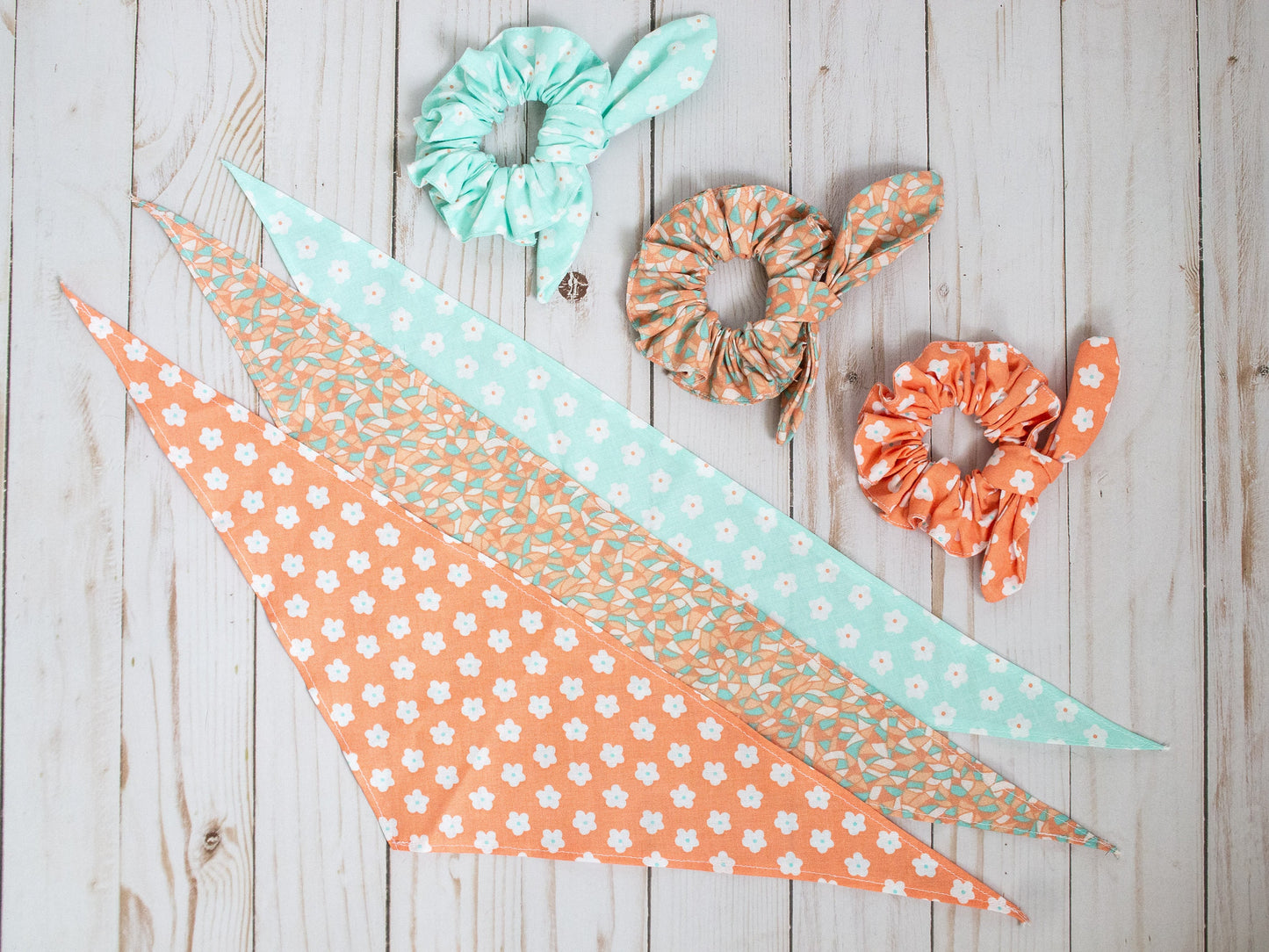 Mommy & Me Bandana Scrunchie Set | Summer Print Bandana | Orange and Blue Modern Print Bandana | Small Dog Bandana | Cat Bandana | Scrunchie