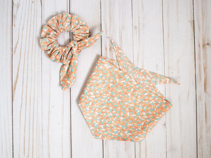 Mommy & Me Bandana Scrunchie Set | Summer Print Bandana | Orange and Blue Modern Print Bandana | Small Dog Bandana | Cat Bandana | Scrunchie